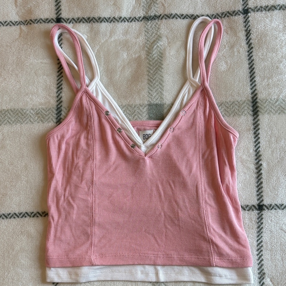 BDG Pink and White Ribbed Tank Top